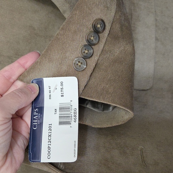 CHAPS MEN'S BLAZER SUIT SPORT COAT TAN CLASSIC CORDUROY PAISLEY LINED NWT 46R - Picture 3 of 9